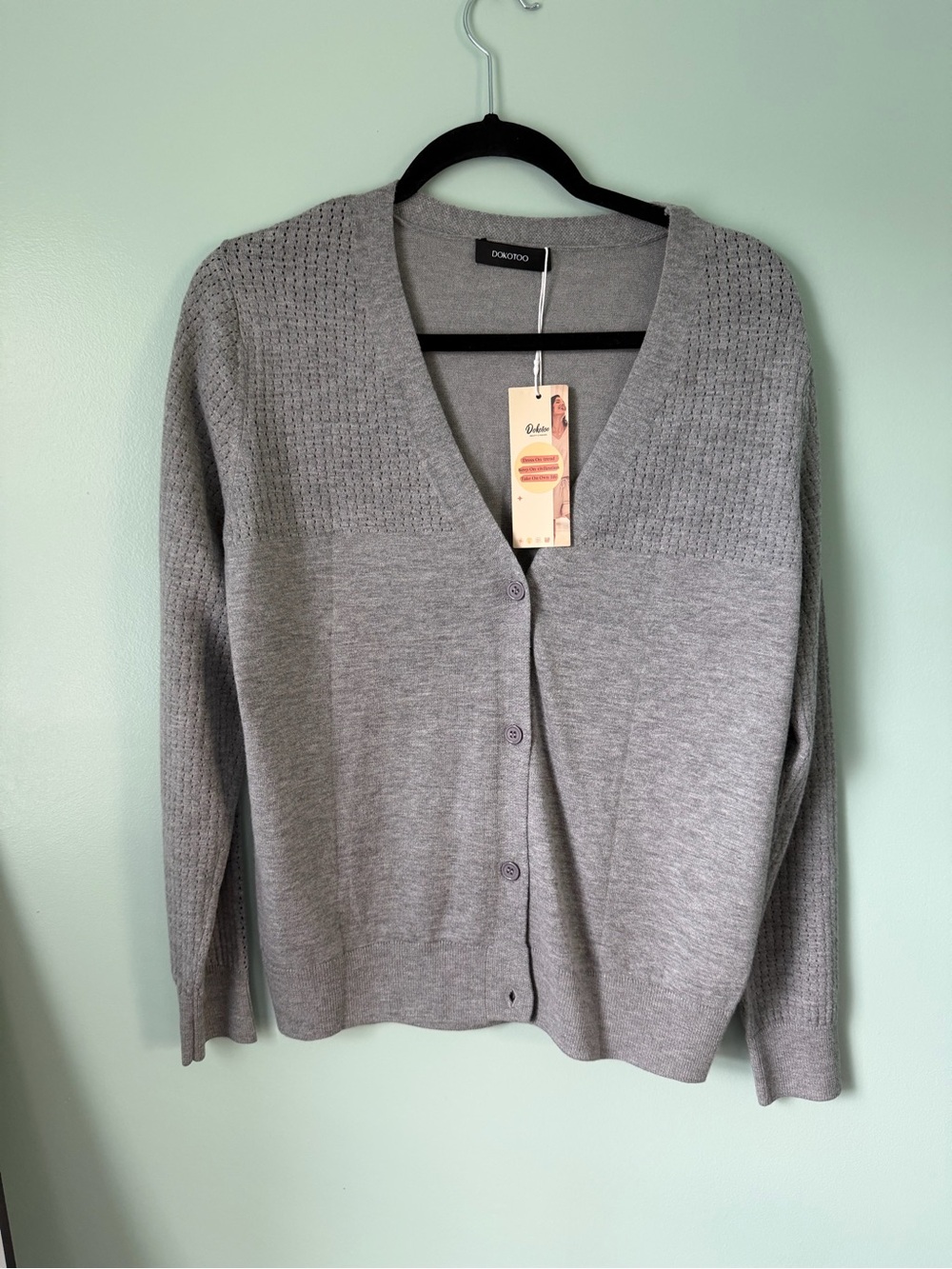 Women's Gray V-Neck Button Cardigan Sweater